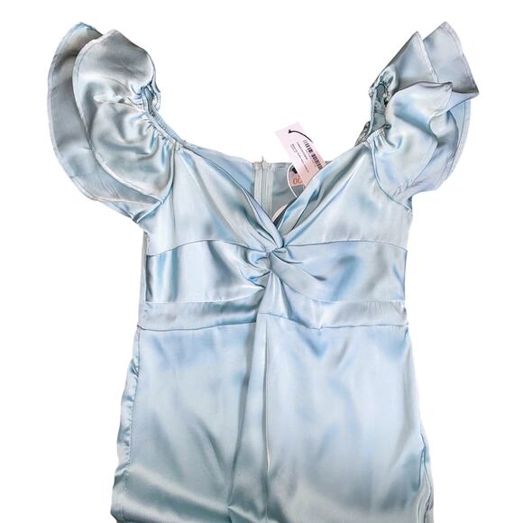 New Small Maternity Baby Blue Satin Silky Ruffle Jumpsuit Pregnancy Boy Gender - Picture 5 of 7